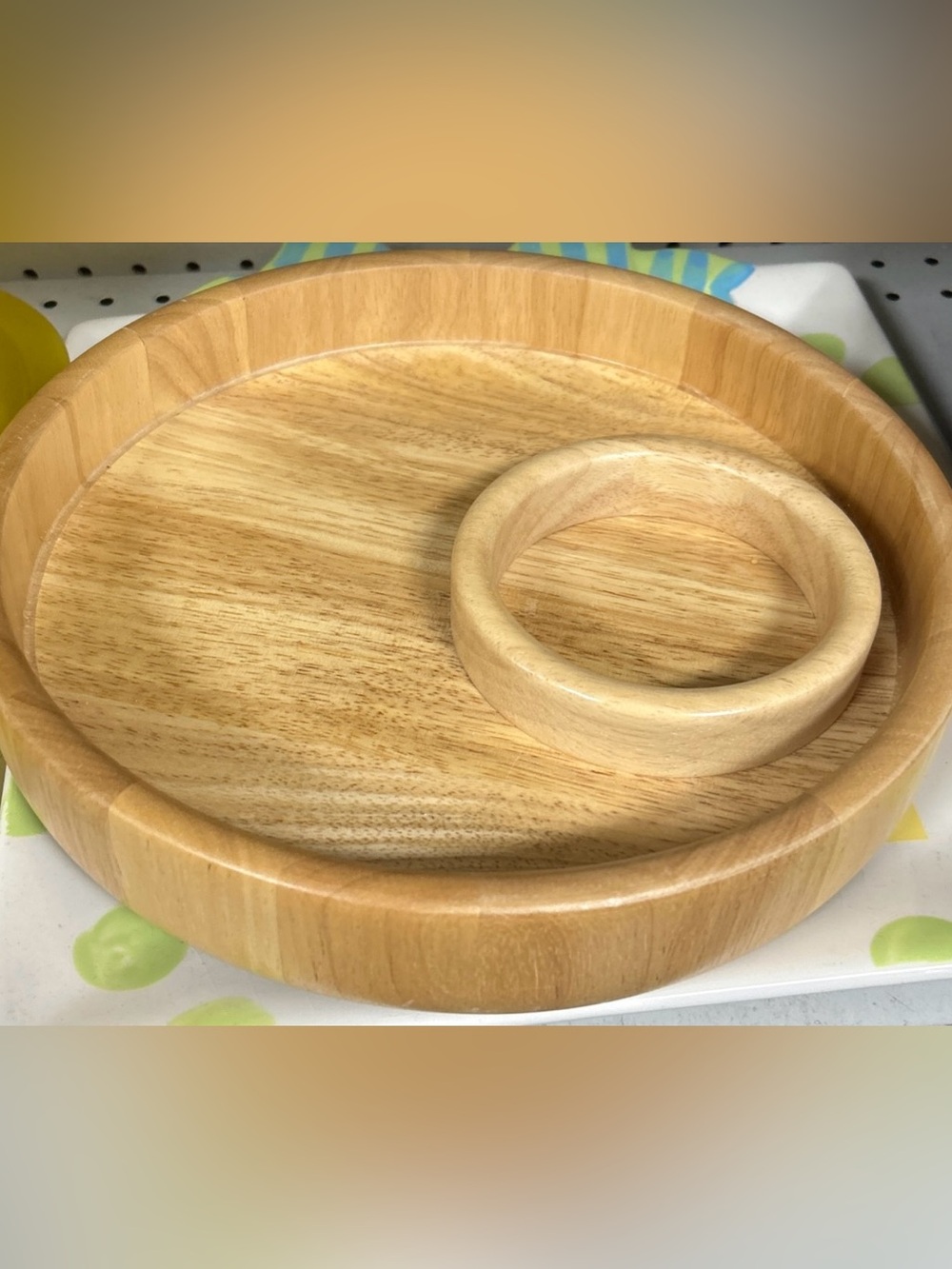 Oak Wooden Chip & Dip Serving Tray - Natural Wood